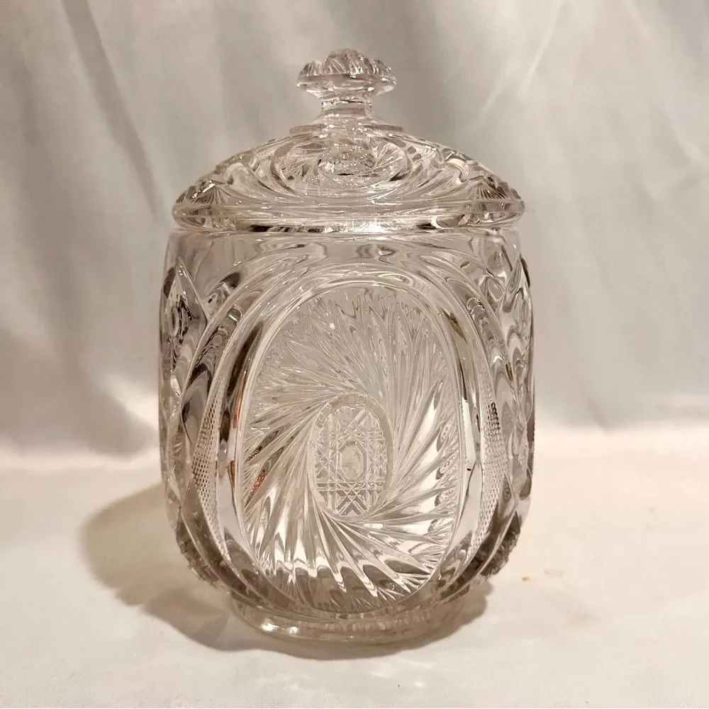 Vintage American Pressed Glass Decanter Star Pinwheel Pattern Water Wine Carafe